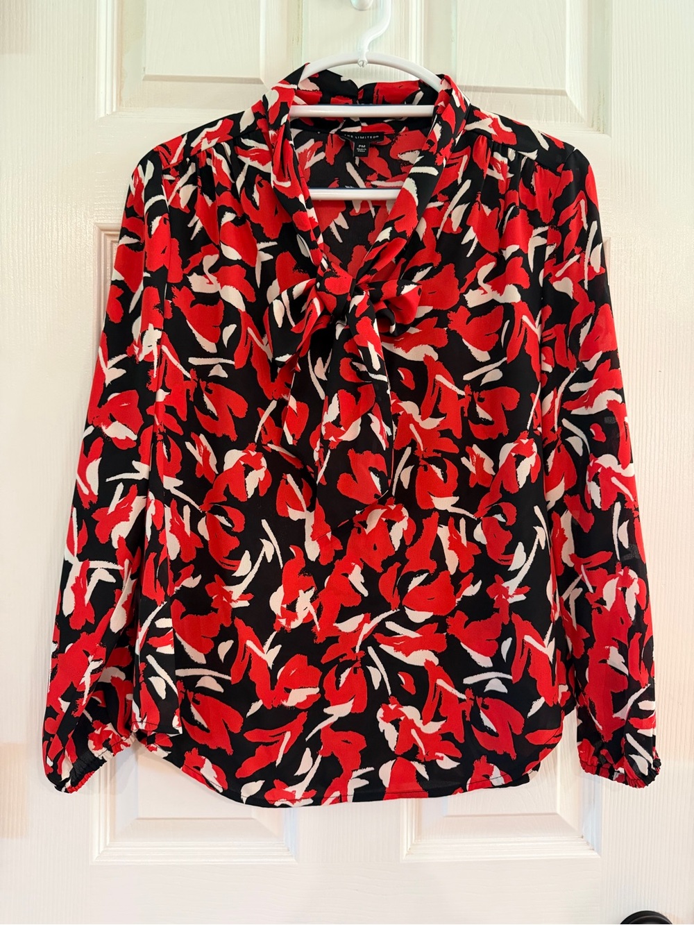 The Limited Red & Black Tie-Neck Floral Blouse